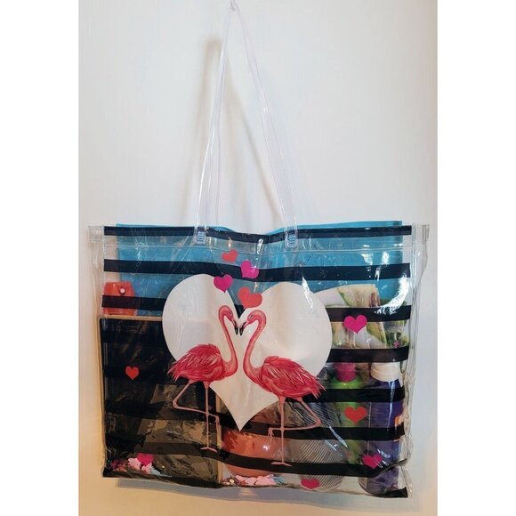 Clear Tote Bag Transparent Flamingo Beach Shoulder - Picture 1 of 3